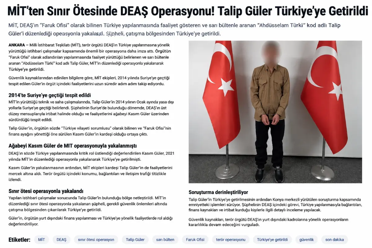MİT’ten Sınır Ötesinde DEAŞ Operasyonu: Sarı Bültenle Aranan T.G. Türkiye’ye Getirildi